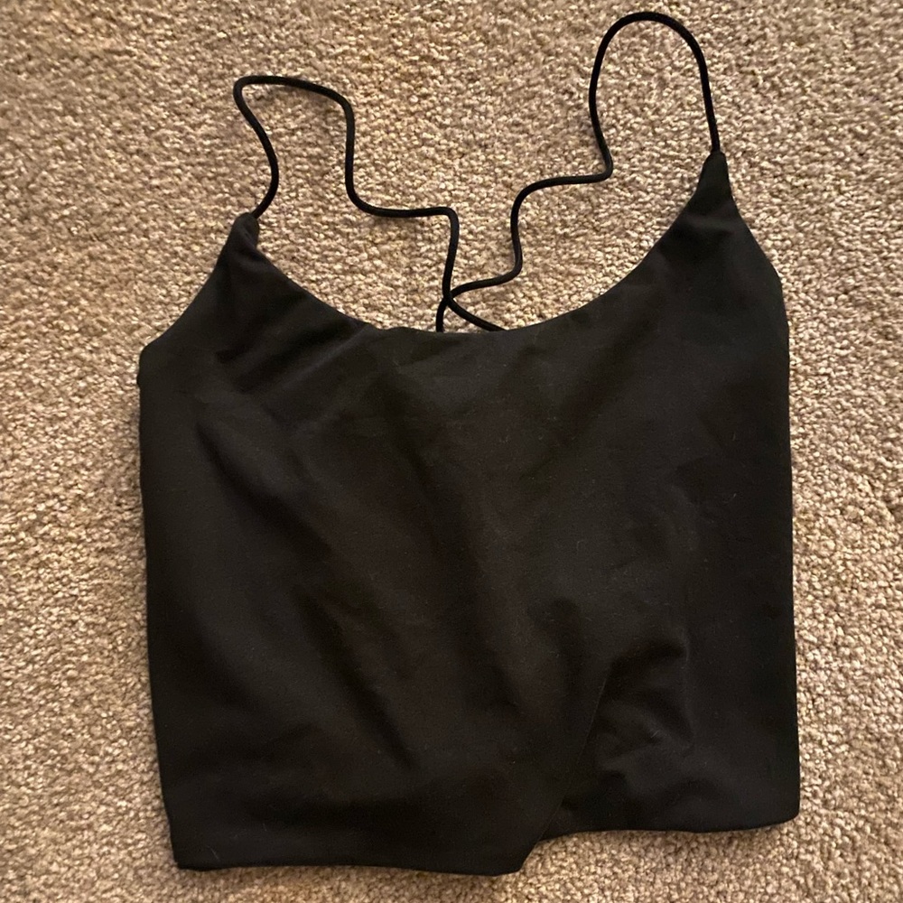open back black crop top! slightly used :)